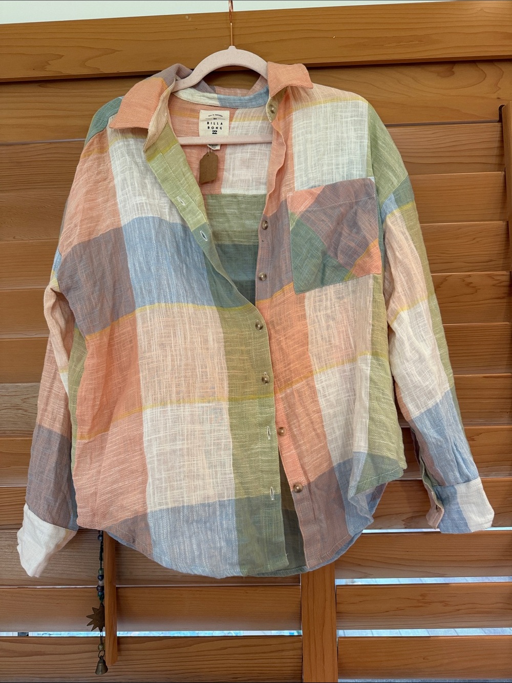 Billabong Pastel Plaid Button-Up in Peach, Mint & Sky